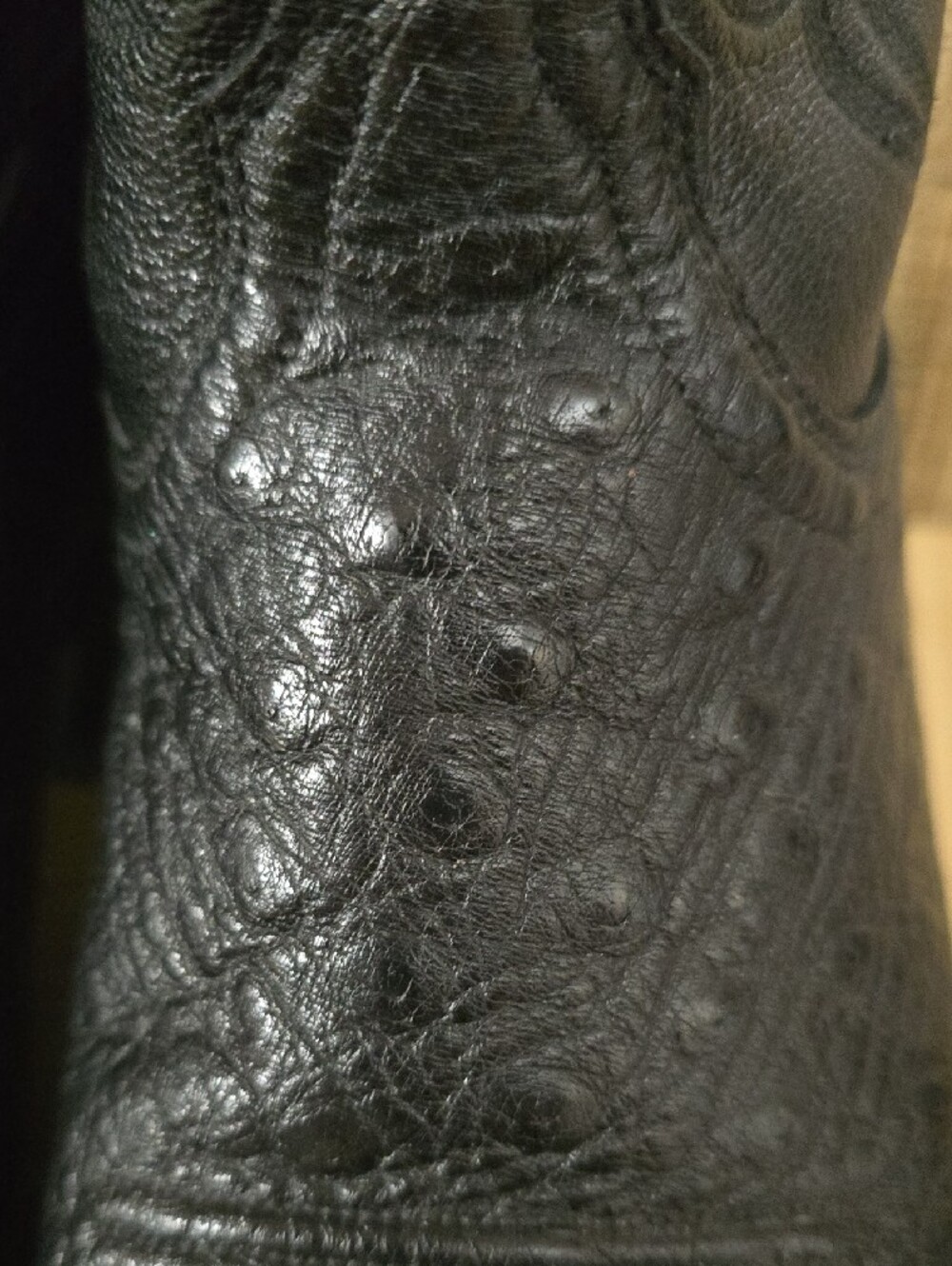 10 1/2  2E Lucchese Black Smooth Ostrich Cowboy Boots - Embroidered Shaft - Picture 5 of 15
